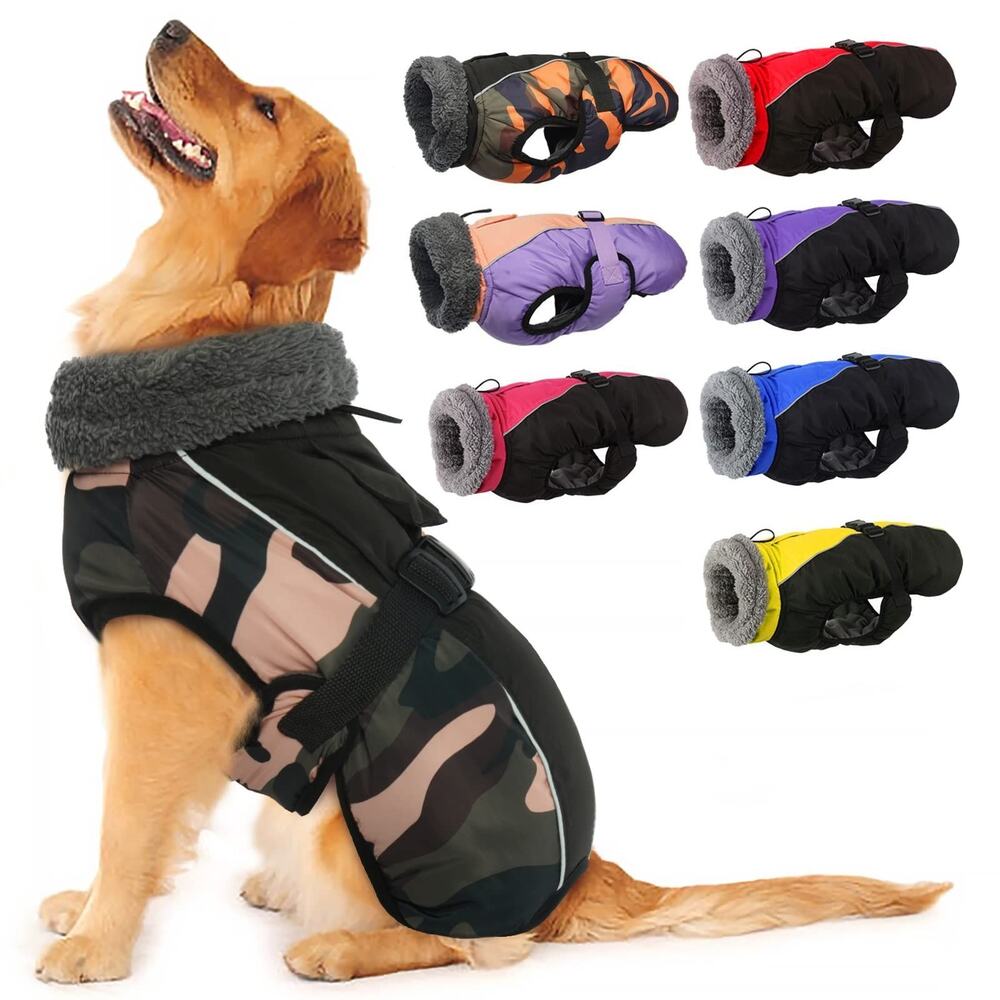 IECOii Extra Warm Dog Coat - Reflective Adjustable Jacket With Buckle Fleece XXL